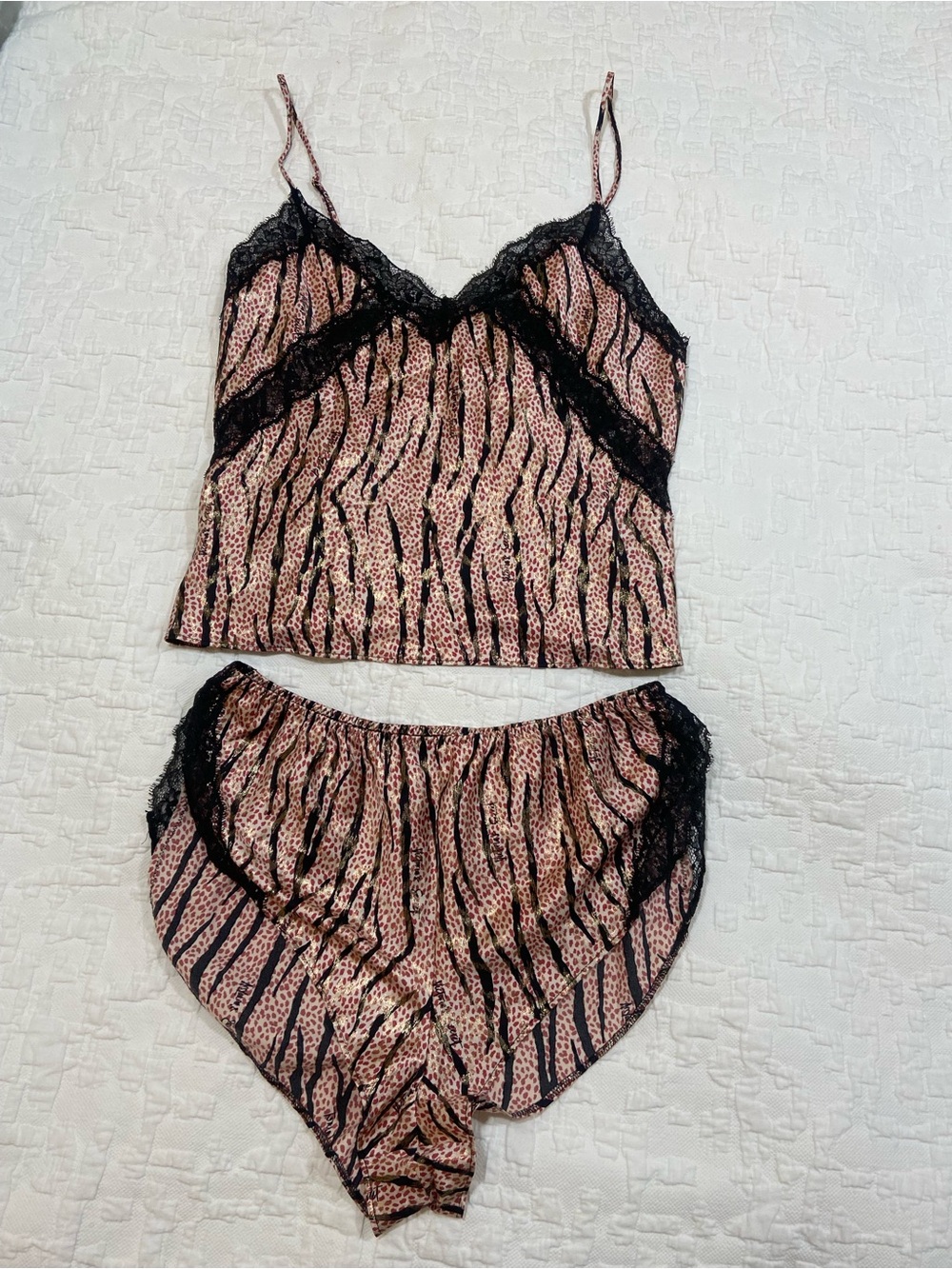 Victoria's Secret Animal-Print Lace Trim Cami & Brief Set